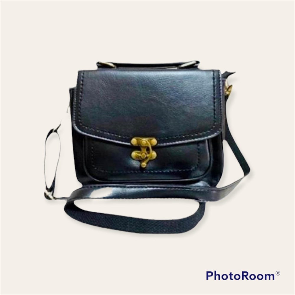 Vintage Gold Brass Swing Clasp 100% Vegan Leather Shoulder Messenger Bag